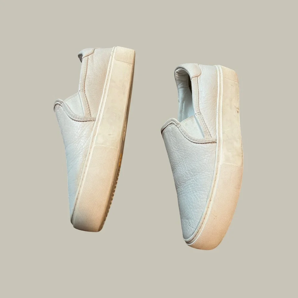 UGG Jass White Pebbled Leather Slip On Platform Sneakers Shoes Womens 7.5
